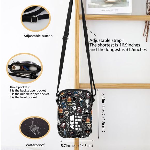 Scary Halloween Crossbody Bag Horror Movie Lover Gift Michael Scary :] - Picture 2 of 7